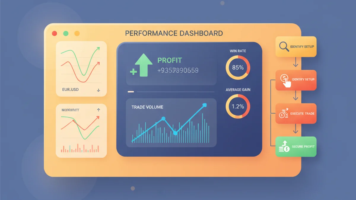 Trading platform showing actual scalping trade results and performance data