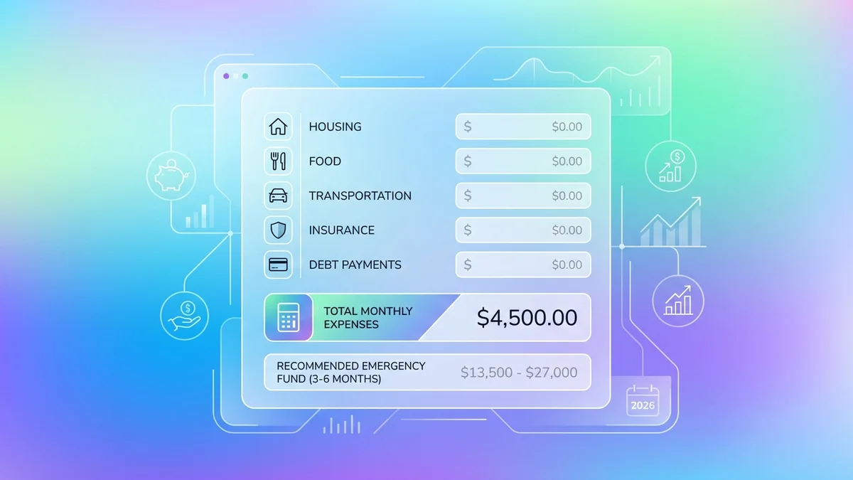 Monthly essential expenses calculation worksheet with budget categories