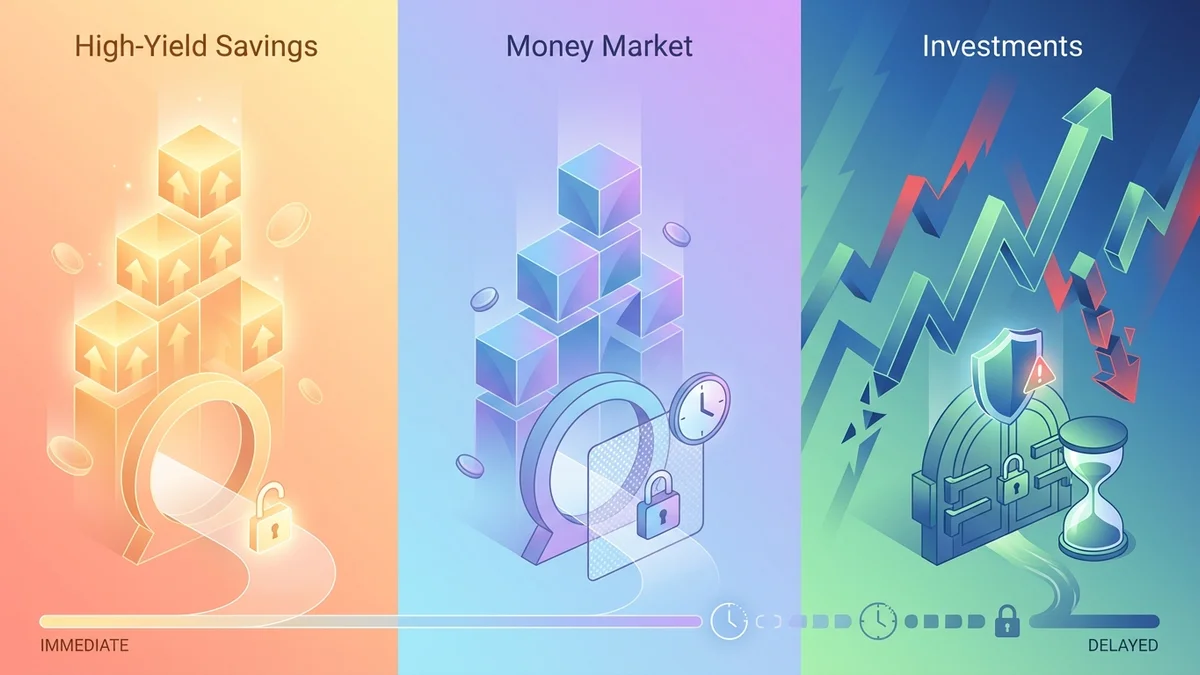 Comparison chart of emergency fund storage options showing interest rates and accessibility