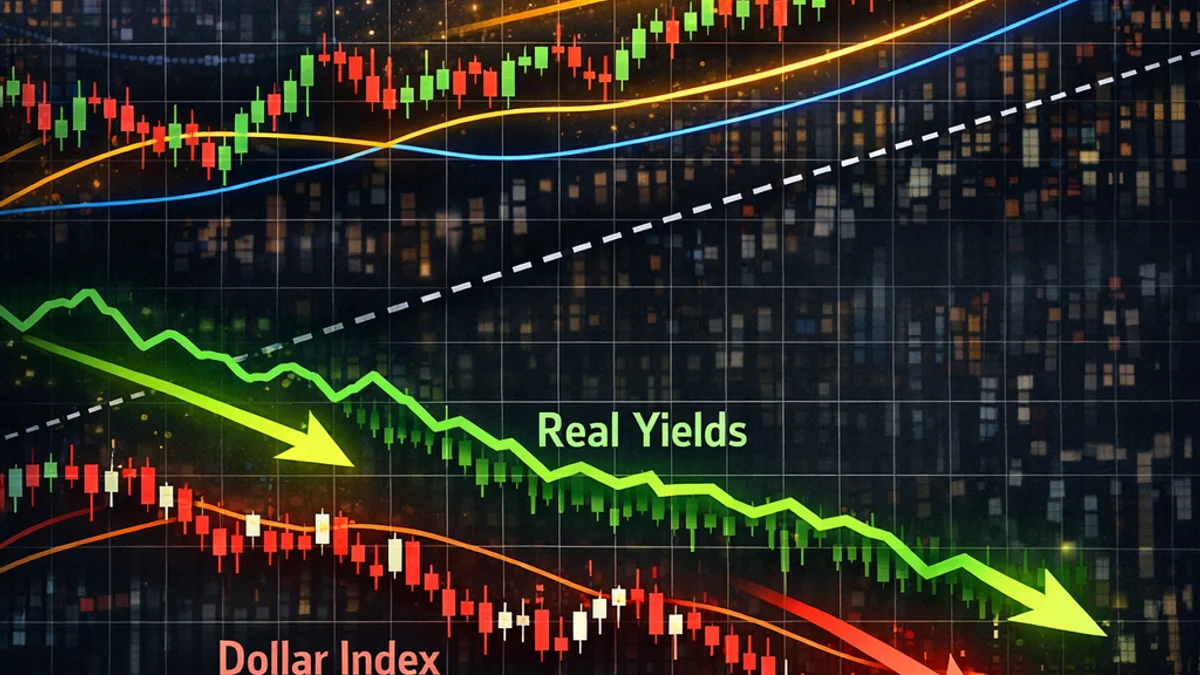 Gold price performance vs real yields and US dollar during 2026 Fed rate cuts